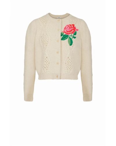 Manoush Cardigan a maglia con fiore ricamato - Bianco