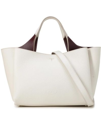 Tod's Bags,tote bags,weiße grainy-lederhandtasche mit abnehmbarem riemen - Grau