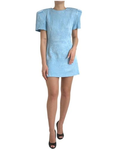 Dolce & Gabbana Blumiges jacquard mini kleid - Blau