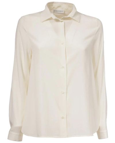 Le Tricot Perugia Camisa de seda con cuello clásico - Blanco