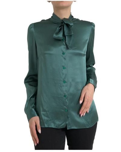 Dolce & Gabbana Blusa top in seta verde scuro di lusso