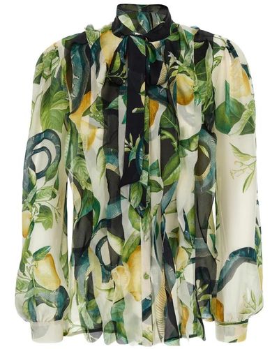 Roberto Cavalli Camisa de seda con estampado de limones - Verde
