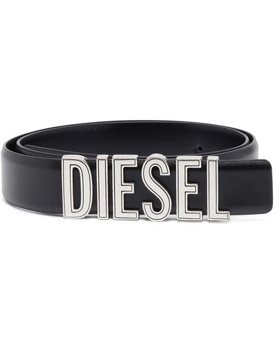 DIESEL Cinturón de cuero con letras gruesas del logotipo - Negro