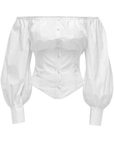 MVP WARDROBE Camisa de popelina con cuello de barco y mangas abullonadas - Blanco