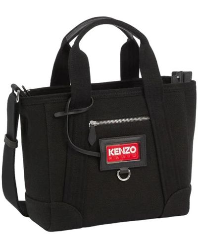 KENZO Logo baumwoll-schultertasche mit reißverschluss,stilvolle borsa tasche - Schwarz