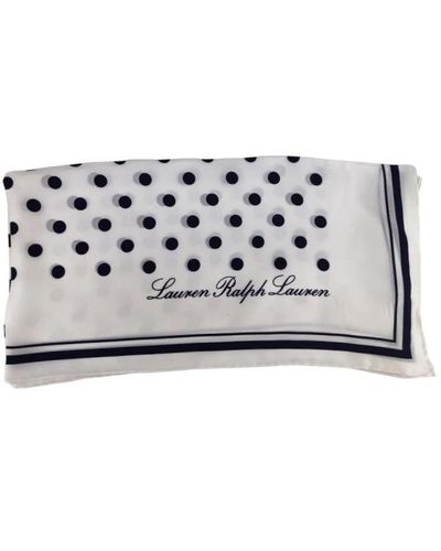 Ralph Lauren Seidenschal, cream/blue foulard, fantasy pois design, luxuriöses gefühl - Weiß