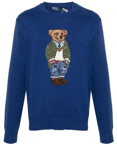 Ralph Lauren Blauer pullover mit polo bear motif