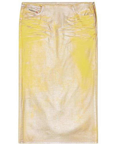 DIESEL Falda de denim laminado bicolor - Amarillo