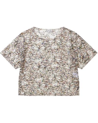 Munthe Bellissima blusa in mesh con ricami e perline - Grigio