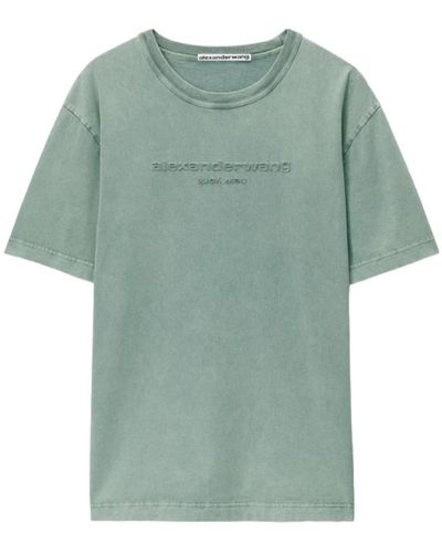 Alexander Wang Besticktes logo baumwoll-t-shirt - Grün
