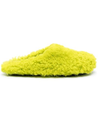 Marni Shearling Slip-on Slides - Yellow