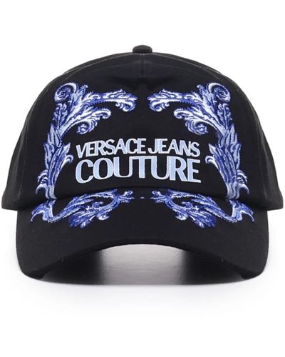 Versace Logo print baumwollhüte schwarz blau