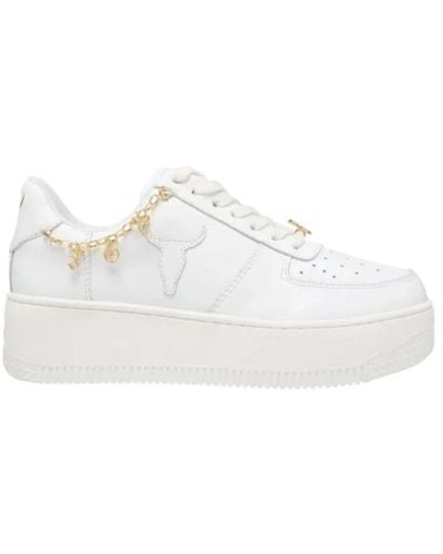 Windsor Smith Sneakers bianca con logo e catenella in oro laterale - 41 - Bianco