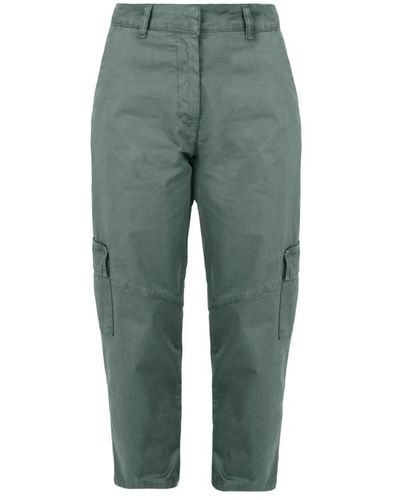 Bomboogie Heavy stretch cotton satin cargo pants - Verde
