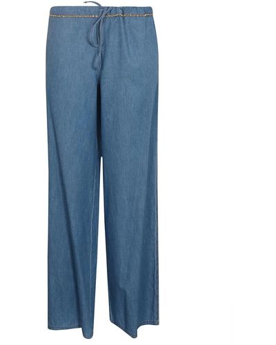 Ermanno Scervino Pantalones azules de algodón detalles de cadena