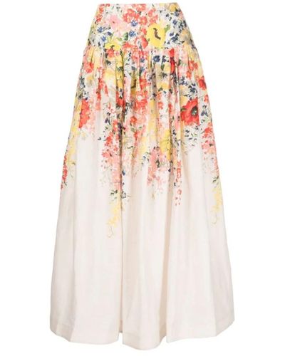 Zimmermann Falda estampada floral con detalles fruncidos - Blanco
