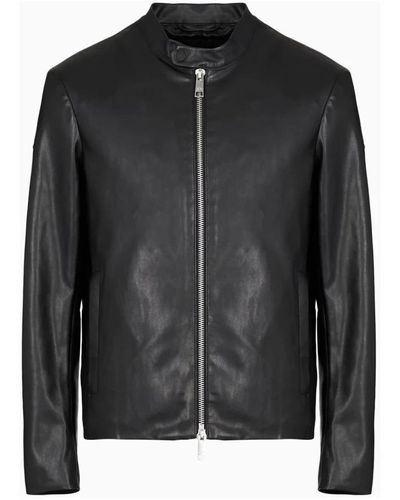 Armani Exchange Leather Jackets - Black