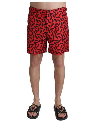 Dolce & Gabbana Costumi da bagno pantaloncini da spiaggia fantasia rossi - Rosso