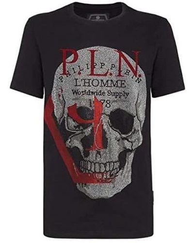 Philipp Plein T-shirt platinum cut nera con teschio e lettere - Nero