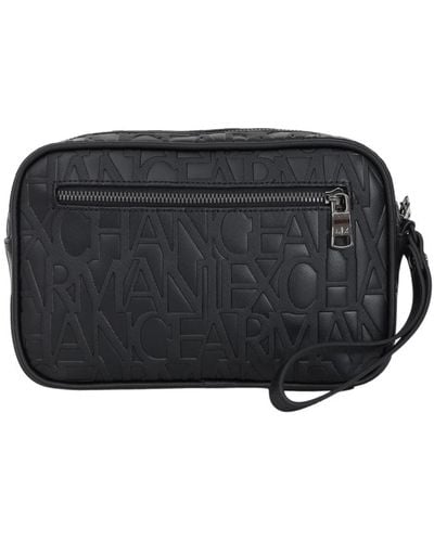 Armani Exchange Beauty case nero con tasca con zip personalizzata