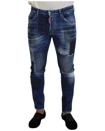 DSquared² Blaue patchwork skinny denim jeans