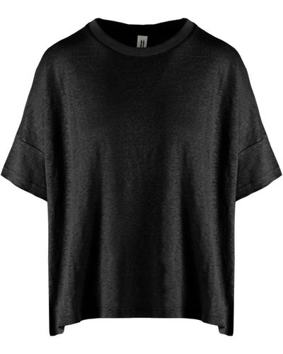 Bomboogie Loose fit t-shirt in slub linen - Negro