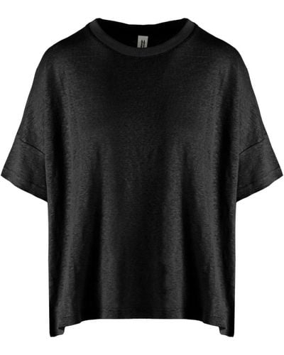 Bomboogie T-shirt loose fit in lino fiammato - Nero
