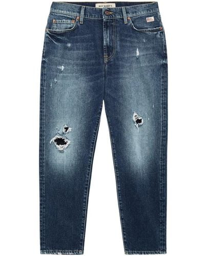 Roy Rogers Jeans in denim lavato medio con dettagli distressed e vestibilità carrot - Blu