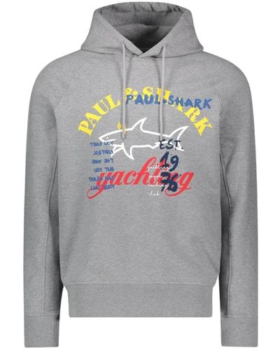 Paul & Shark Felpa uomo con cappuccio e stampa colorata - Grigio