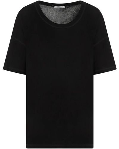 Lemaire Geripptes schwarzes t-shirt bk999