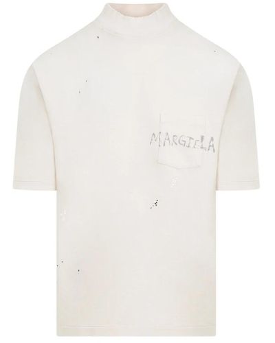 Maison Margiela Zerstörtes ecru baumwoll t-shirt - Weiß