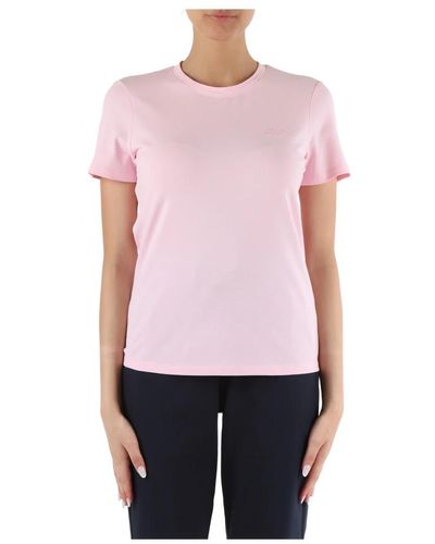 Sun 68 Piqué baumwoll t-shirt mit strass logo - Pink