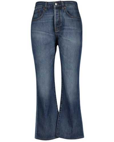 Victoria Beckham Jeans a zampa in cotone blu grezzo