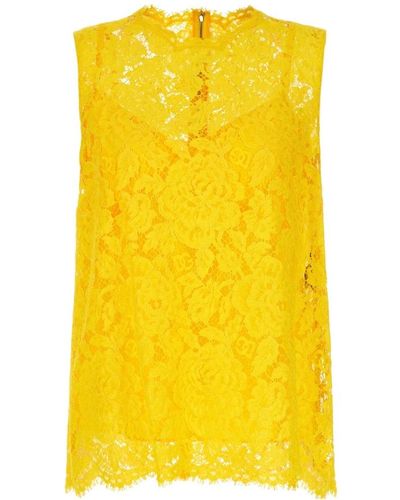 Dolce & Gabbana Floral Lace Top Back Zip - Yellow