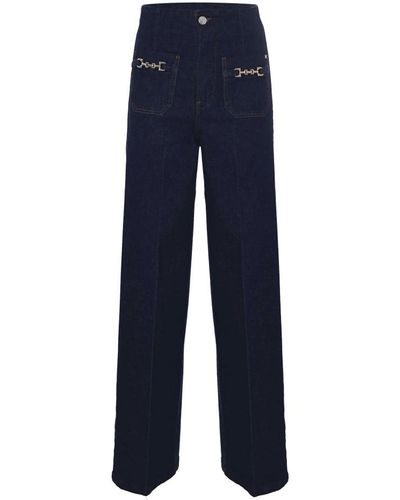 Kocca Jeans de talle alto elegantes con hebillas horsebit doradas - Azul