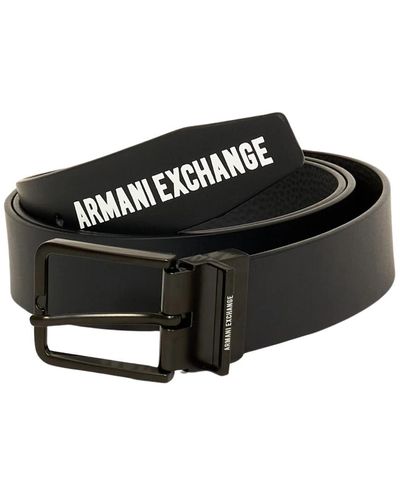 Armani Exchange Blauer logo-muster ledergürtel - Schwarz