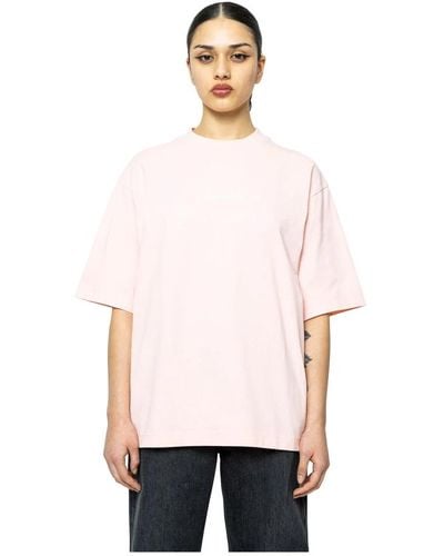 Acne Studios Camiseta con logo rosa pálido