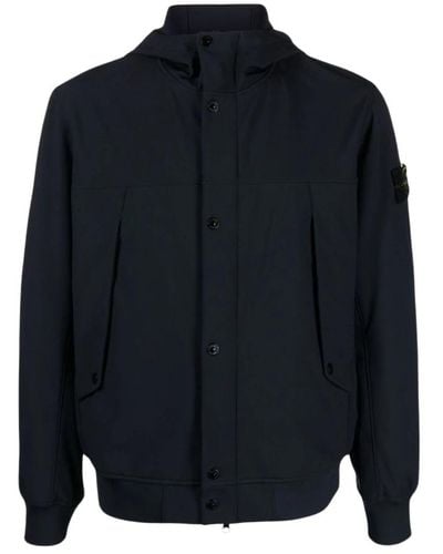 Stone Island Hooded blouson light soft shell-r_e.dye® technology in recycled polyester - Blu