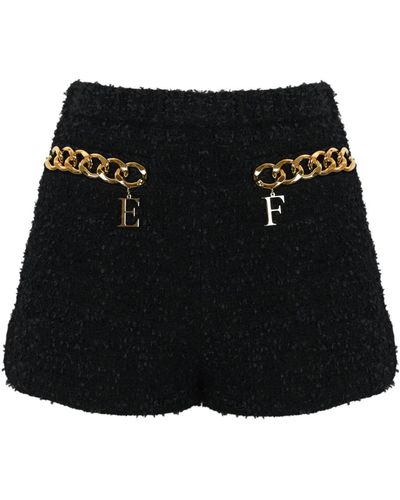 Elisabetta Franchi Pantalones cortos de tweed negro con cintura elástica