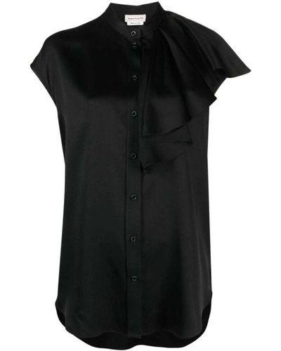 Alexander McQueen Camisa negra de seda con volantes - Negro