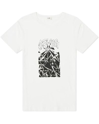 Celine Bedrucktes baumwoll-t-shirt - Weiß