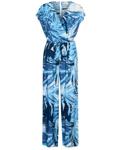 Cream Brush print jumpsuit - Blau