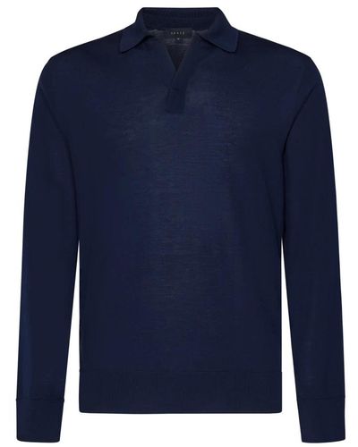 Sease Blauer v-ausschnitt woll-polo-pullover