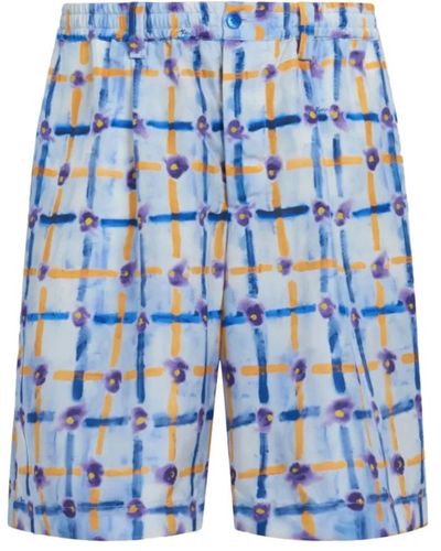 Marni Shorts in seta con stampa saraband - Blu