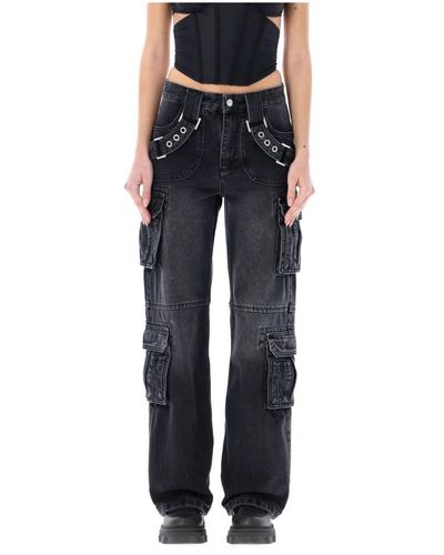 MISBHV Jeans cargo neri con cinghie - Nero