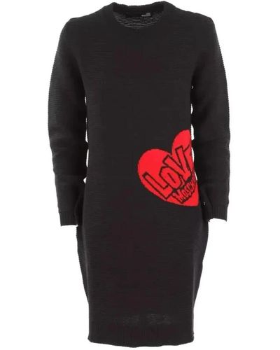 Love Moschino Vestido de lana con estampado de corazones - Negro