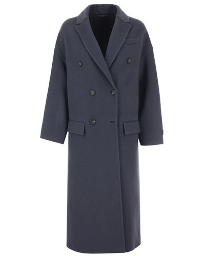 Brunello Cucinelli Cappotto in lana e cashmere a doppio petto - Blu
