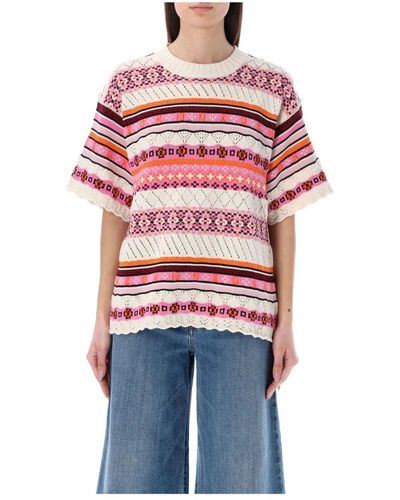 KENZO Crochet Short-sleeved Knitted Sweater - Red