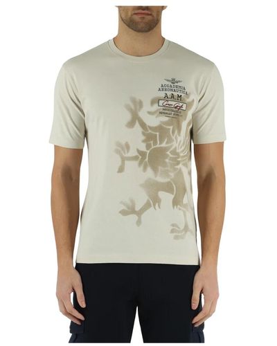Aeronautica Militare Baumwoll t-shirt mit logo-stickerei vorne - Natur