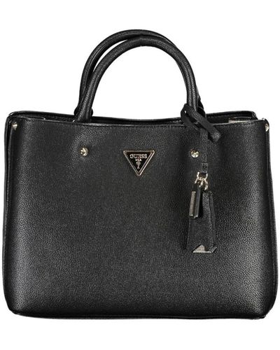 Guess Schwarze handtasche mit drei fächern und logo